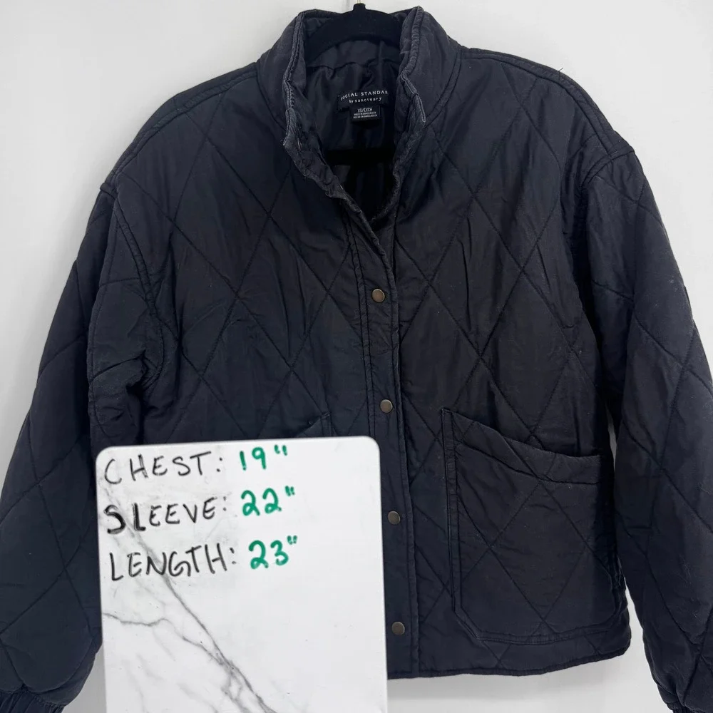 Social Standard by Sanctuary Quilted Jacket Women XS Black Diamond Snap Utility